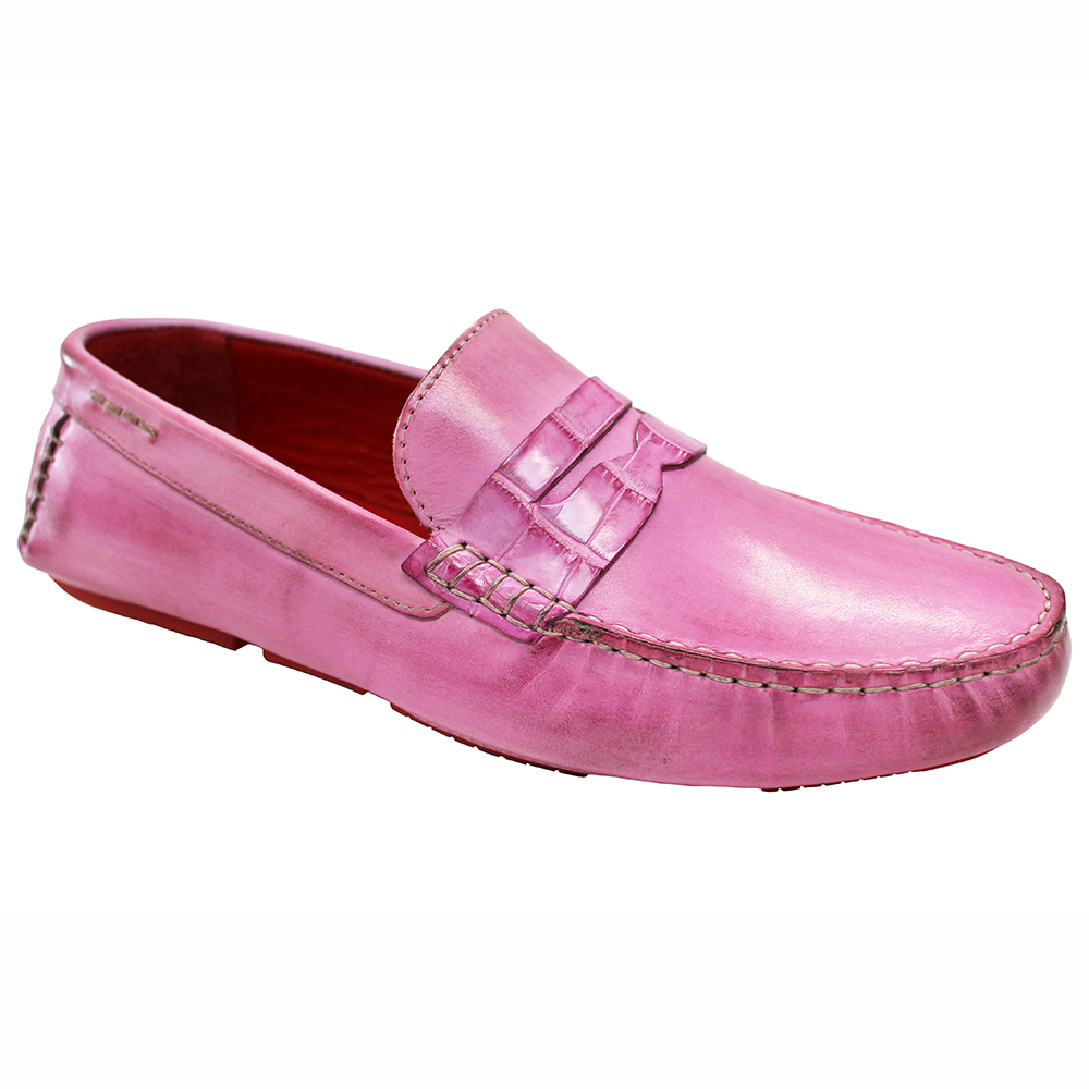 Fennix Italy "Caleb" Pink Genuine Alligator / Calf-Skin Leather Driver Mocassin Loafer Shoes.